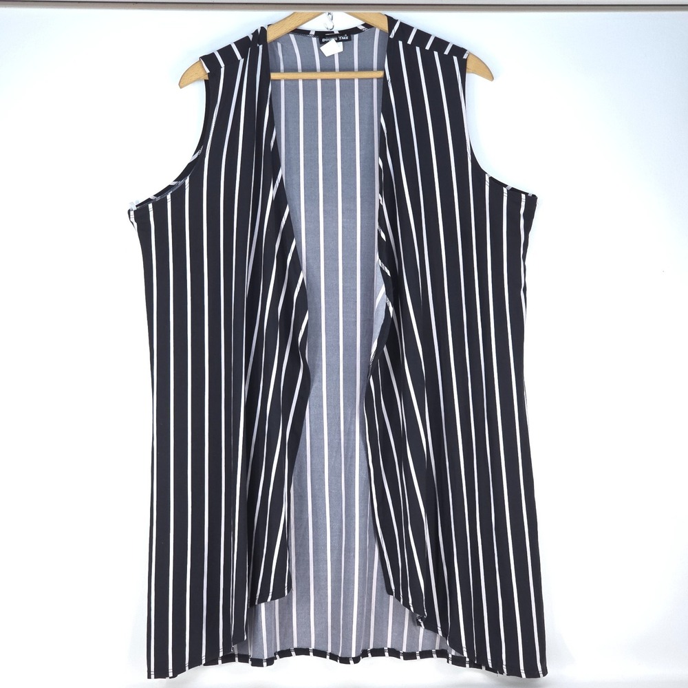 Double Take Sleeveless Duster Vest Women's 3X Career Office Stripe Longline Open
